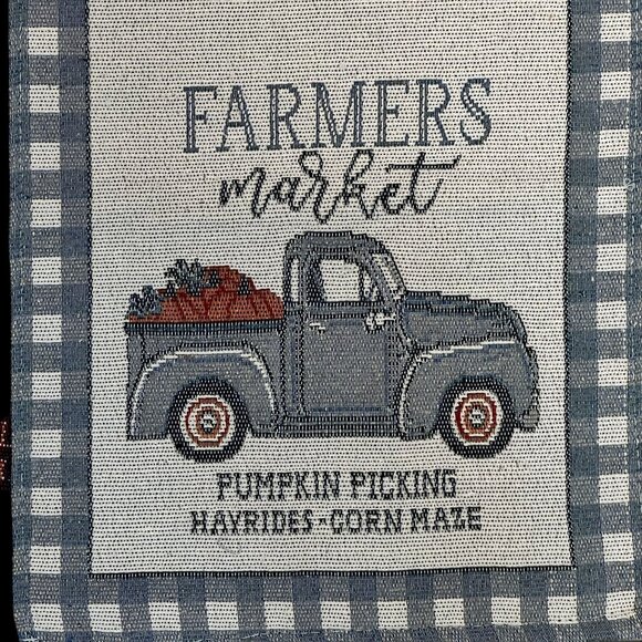 Farmers Market Table Runner Fall Autumn 12"x 68" Truck Checked Border Country - Picture 1 of 6